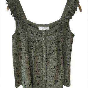 Lucky Brand Olive Green Eyelet Tank Top Ruffled Straps NWT